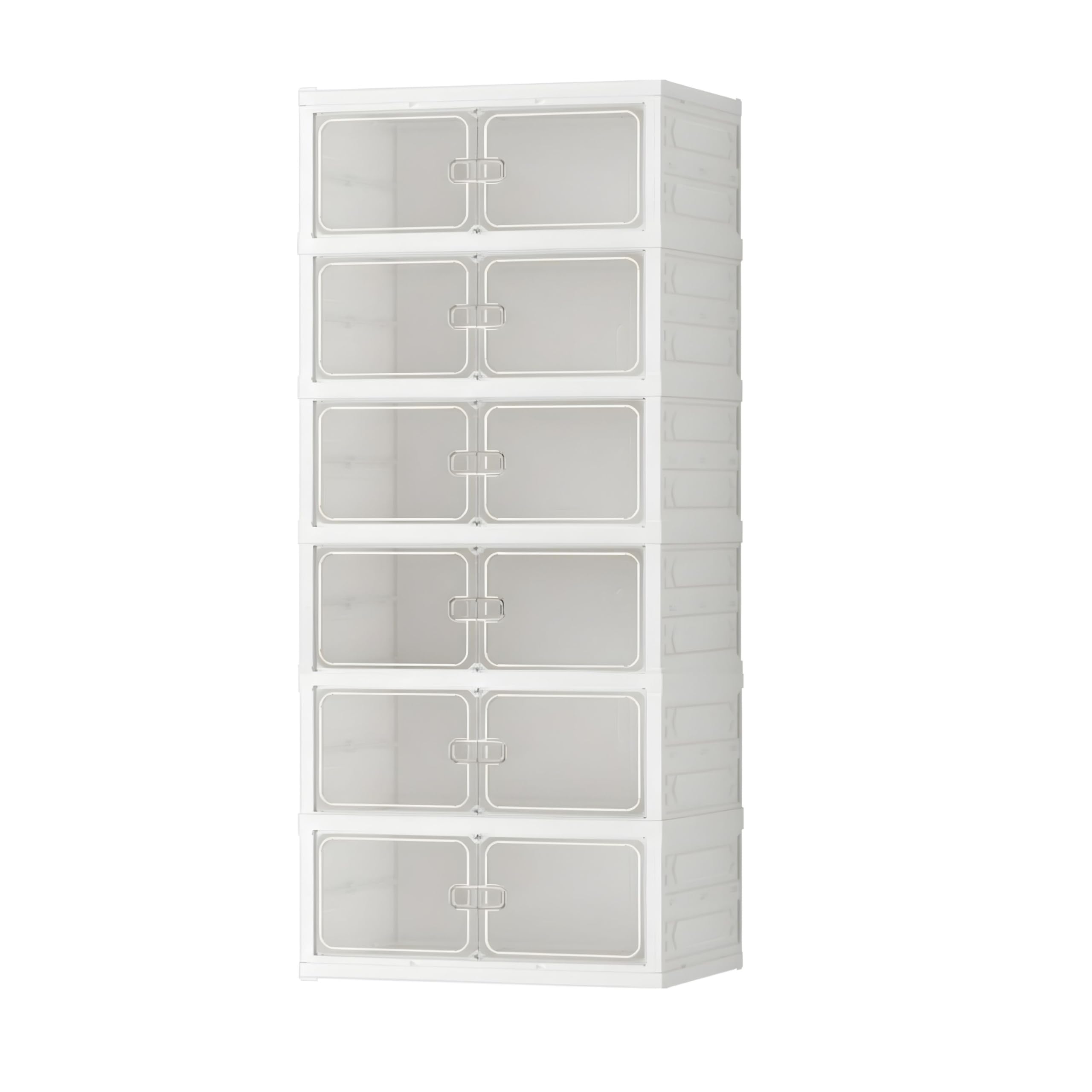 YASTA Scarpiera Moderna Salvaspazio, Mobiletto Porta Scarpe a Incastro, 6 Scomparti con Ante Trasparenti, Organizer Armadio Pieghevole, Scatole per Scarpe Impilabili, Design Modulare Salva Spazio