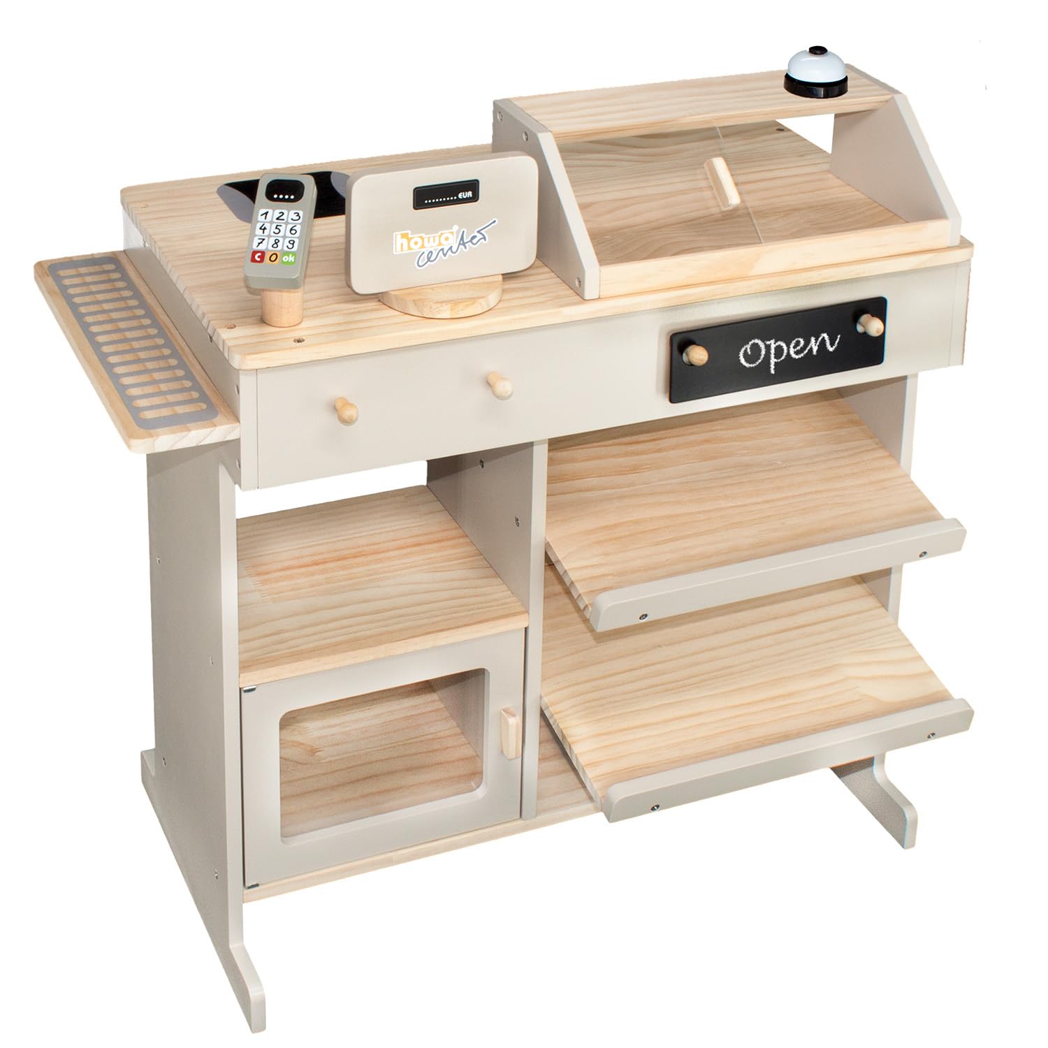 howa Kaufladen Holz | Stabiler Marktstand mit Kasse, Kartenleser und Tafel