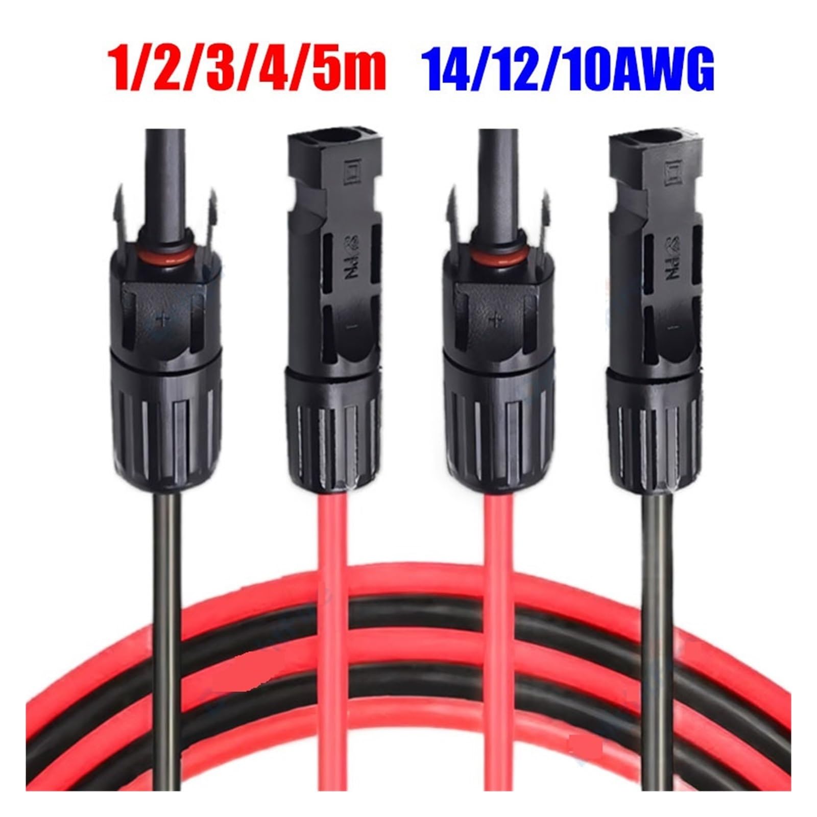 Wtyczka i gniazda z kablem, kabel solarny, czerwony, czarny, kabel elektryczny 1/2/3/4/5 m 10 12 14 AWG kabel przyłączeniowy do instalacji fotowoltaicznych na zewnątrz (2 m, 2,5 mm2-14AWG)