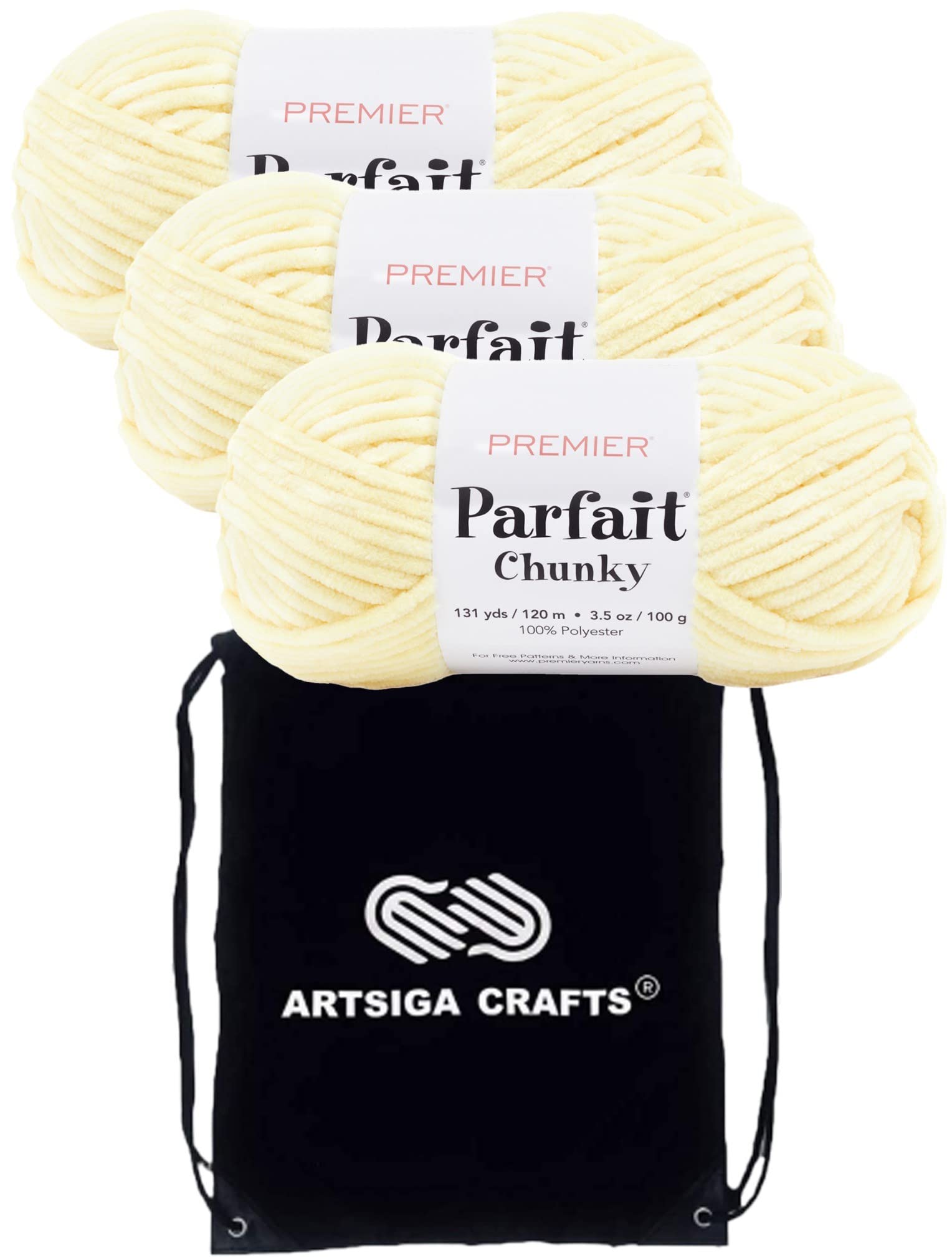Ovillo de lana para tejer grueso amarillo Premier Yarns de tacto ultra suave y tintado uniforme