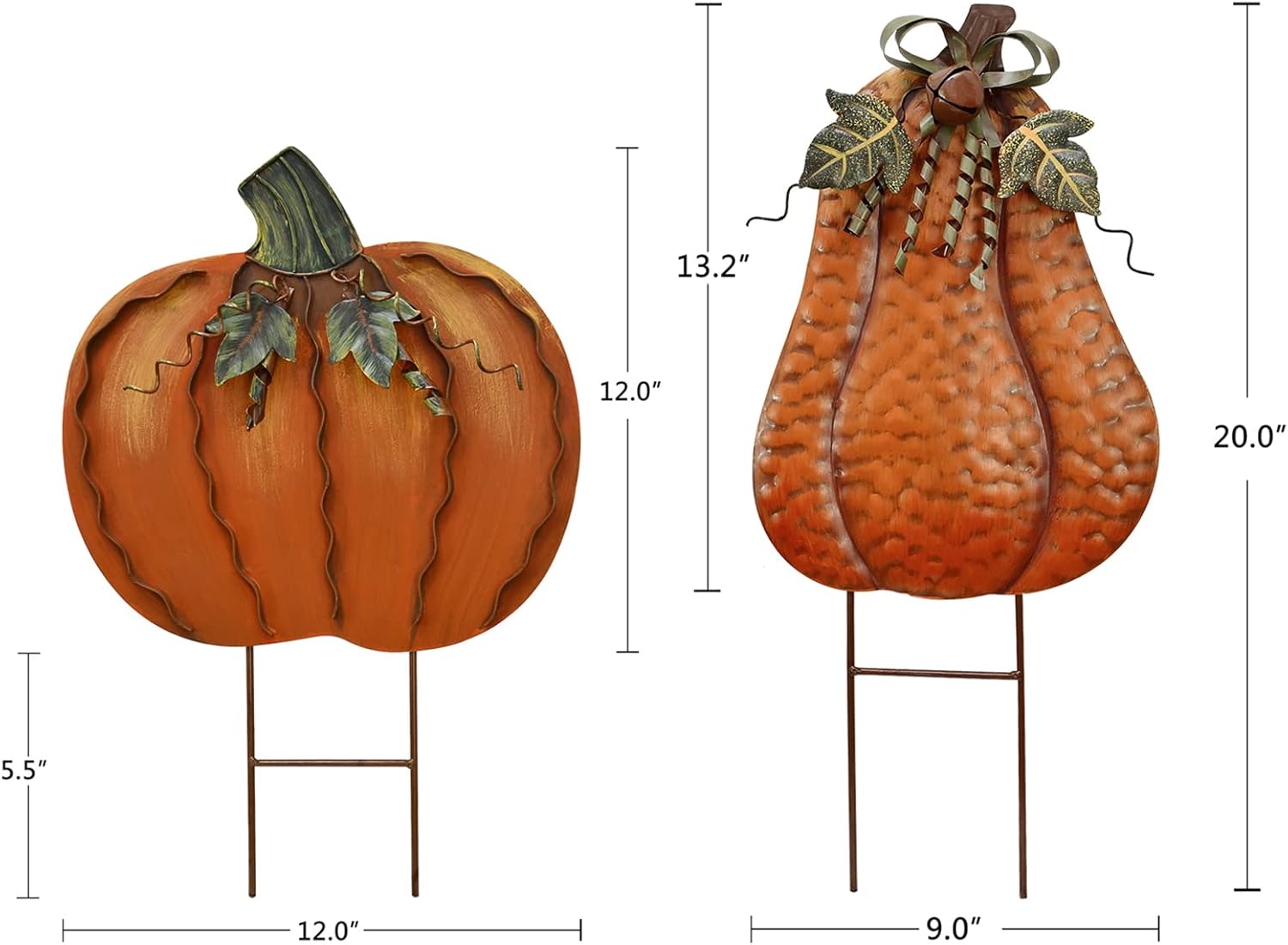 Metal Pumpkin Stakes Yard Signs Fall Decor Decorative Garden Stake Lawn Pumpkins Ornaments Outdoor Autumn Decoration for Harvest Halloween Thanksgiving (17.5" H +20" H Orange)