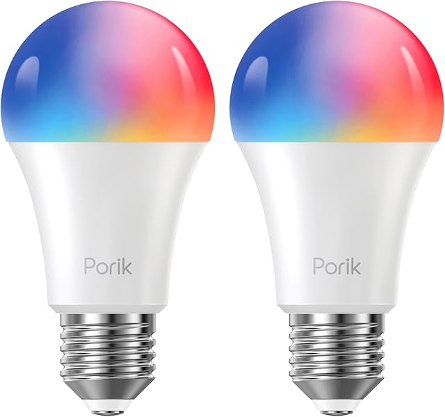 Porik Smart Alexa Light Bulb E27, LED Dimmable Wi-Fi RGB Color Bulb Works with Alexa, Google Home, Remote Control and Voice Control,Halloween Decorations, No Hub Required, 9W 220V, 2 PCS