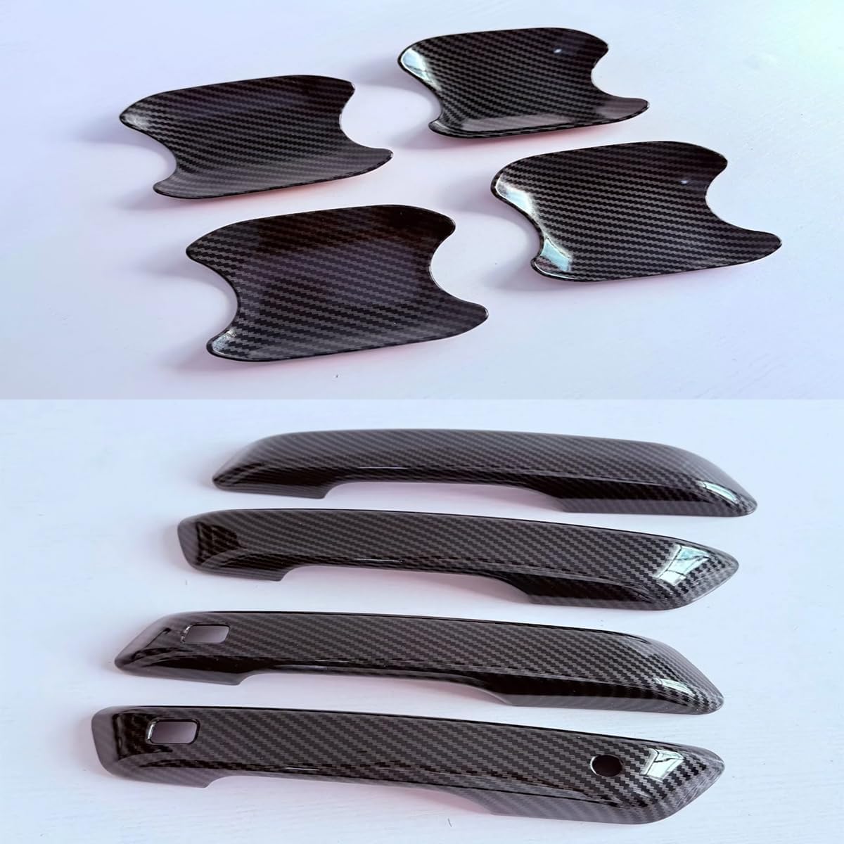 Carbon Fiber Style 4 Door Side Door Handle Molding Cover and Cup Bowl Combo Trim Emblems Compatible for Jeep Grand Cherokee 2022-2025