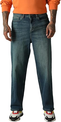 Hubberholme Men Washed Cotton Loose Fit Mid- Rise Jeans 70