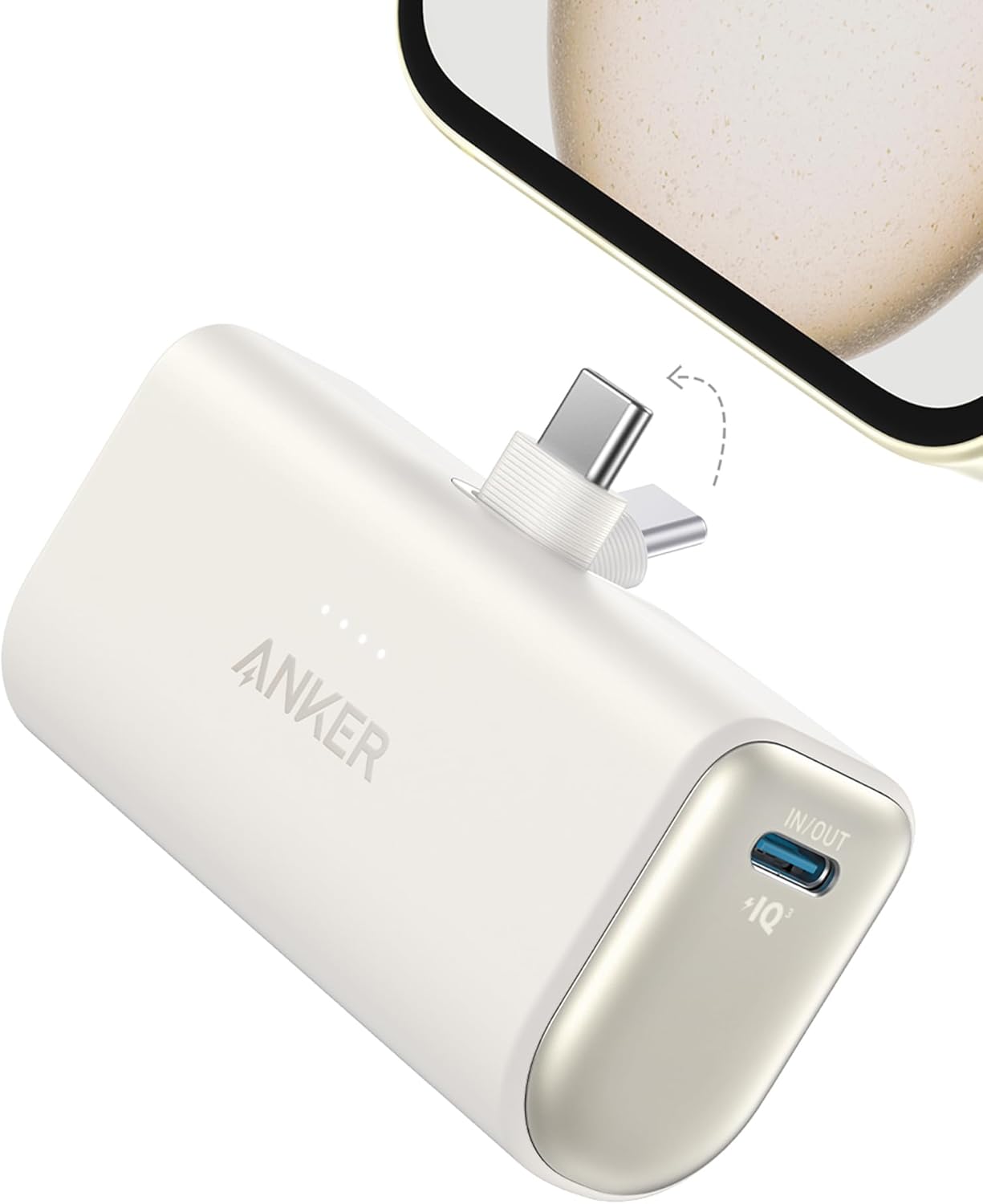 Anker Nano Power Bank 5000 mAh 22,5 W, Ricarica Rapida Connettore USB C Pieghevole Integrato, Compatibile con iPhone 17 Pro Max/Serie 16-12, Samsung S25 Ultra, Huawei, iPad e Molto Altro(Bianco)