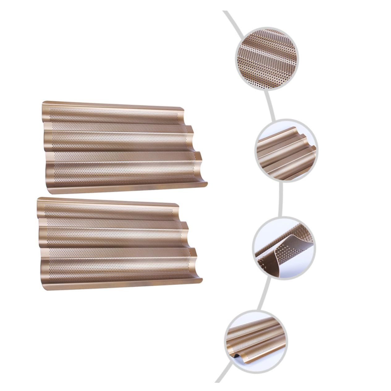 VALICLUD Lot De 2 Moules à Pain Français En Acier Carbone Doré Petit Format, Revêtement Antiadhésif, Perforé Pour Cuisson Optimale, Accessoire Pâtisserie Pour Four Maison