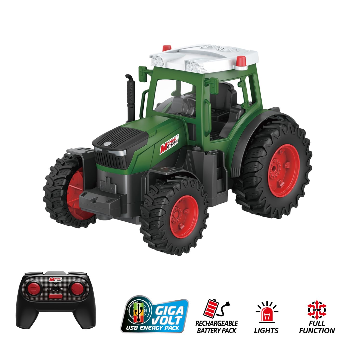 Mondo Motors Tractor radiocomandado, Modelo a Escala 1:24, Paquete de baterías Recargables Incluido, Juguete para niños 63863