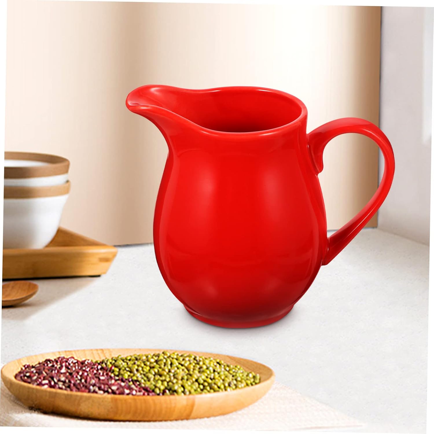 Zerodeko Red Ceramic Gravy Boat with Saucer Small Elegant Sauce Dispenser for Kitchen and Western Food Restaurants Heat Resistant Porcelain Pitcher for Hot Cold and Acidic Sauces Freezer