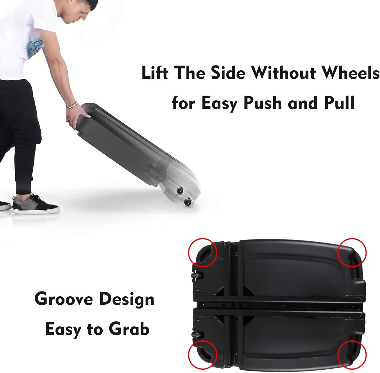 Offset Cantilever Patio Umbrella Outdoor Stand Base with Wheels, 2.8 Inch Hole, 140 Lbs Heavy Weight Duty Black Plastic Water Filled Only for Large,No Pole Part & Fixed Pole Hole Pitch 5.1 Inches.