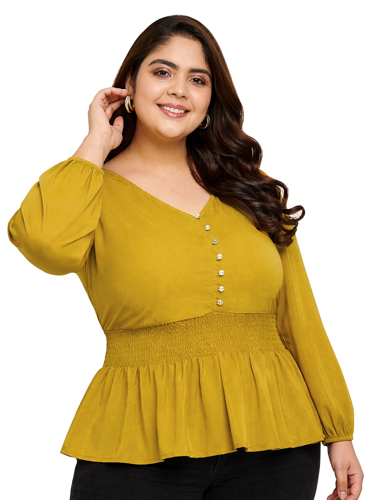 wild u Women Plus Size Western Top | Smocked | Peplum | Long | Stylish | Long Sleeve | Latest (Mustard, Size : 3XL-8XL)-picture-20