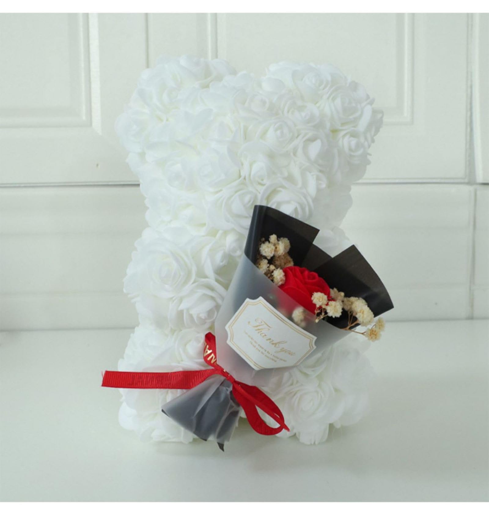 Gdjiayiyi Women's White Rose Teddy Bear With Gift Box,Rose Flower Bear For Her,Artificial Rose Bear Flower Bear, Rose Bear Flower,Birthday Gift For ,,Girlfriends,Girls, Moms, Grandmothers (White)