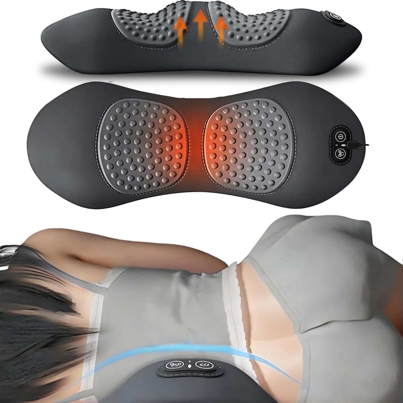 smooth triple fusion back massager,3 in 1 back massagerr,electric lumbar support pillow heat vibration massage lower back spine decompression device(b)