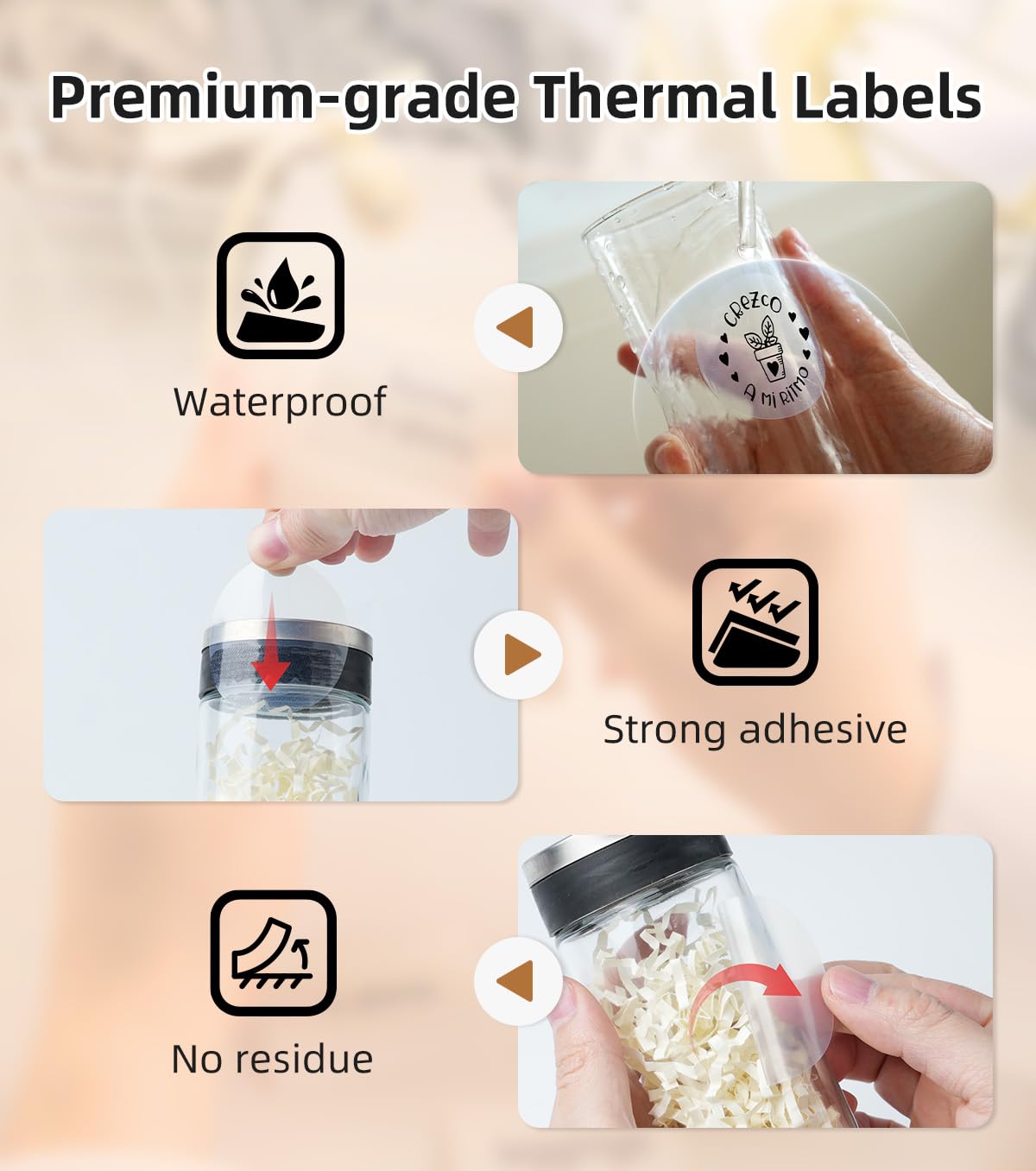 Phomemo Étiquettes Nouvelle Sortie Transparentes 4x6" 100 Étiquettes/Rouleau, Compatibles avec Les Imprimantes D'étiquettes 4 pouces MUNBYN, Phomemo, Polono, étiquettes