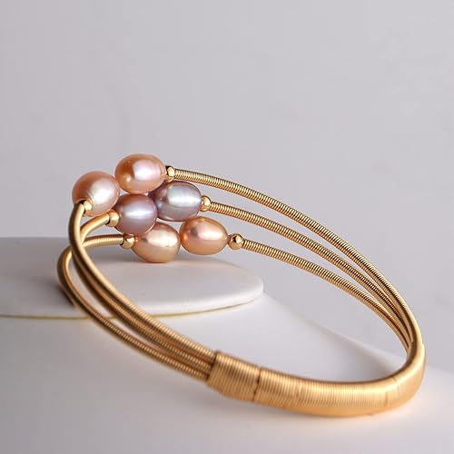 Miniatura 8 de Sonateomber Pulsera delicada de cadena de perlas de agua dulce de oro para mujer, con clip de papel, rosario, perla morada, con cuentas, regalo de