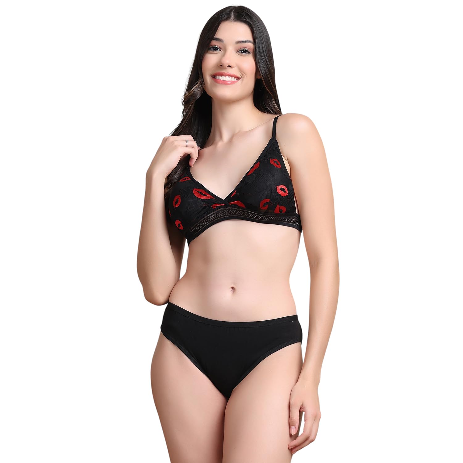 quttos PrettyCat Lightly Padded Nonwire Kiss Lips Half Coverage Sexy Lace Bra and Panty-picture-13