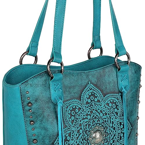 Image of Montana West Western Tooling Tote Bag with Wallet Set for Women Vintage Studded Top Handle Shoulder Handbag