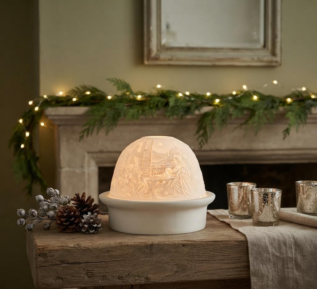 Nativity Scene, LED Light, Porcelain, 4.75-inch Width x 3-inch Height, Home Decor