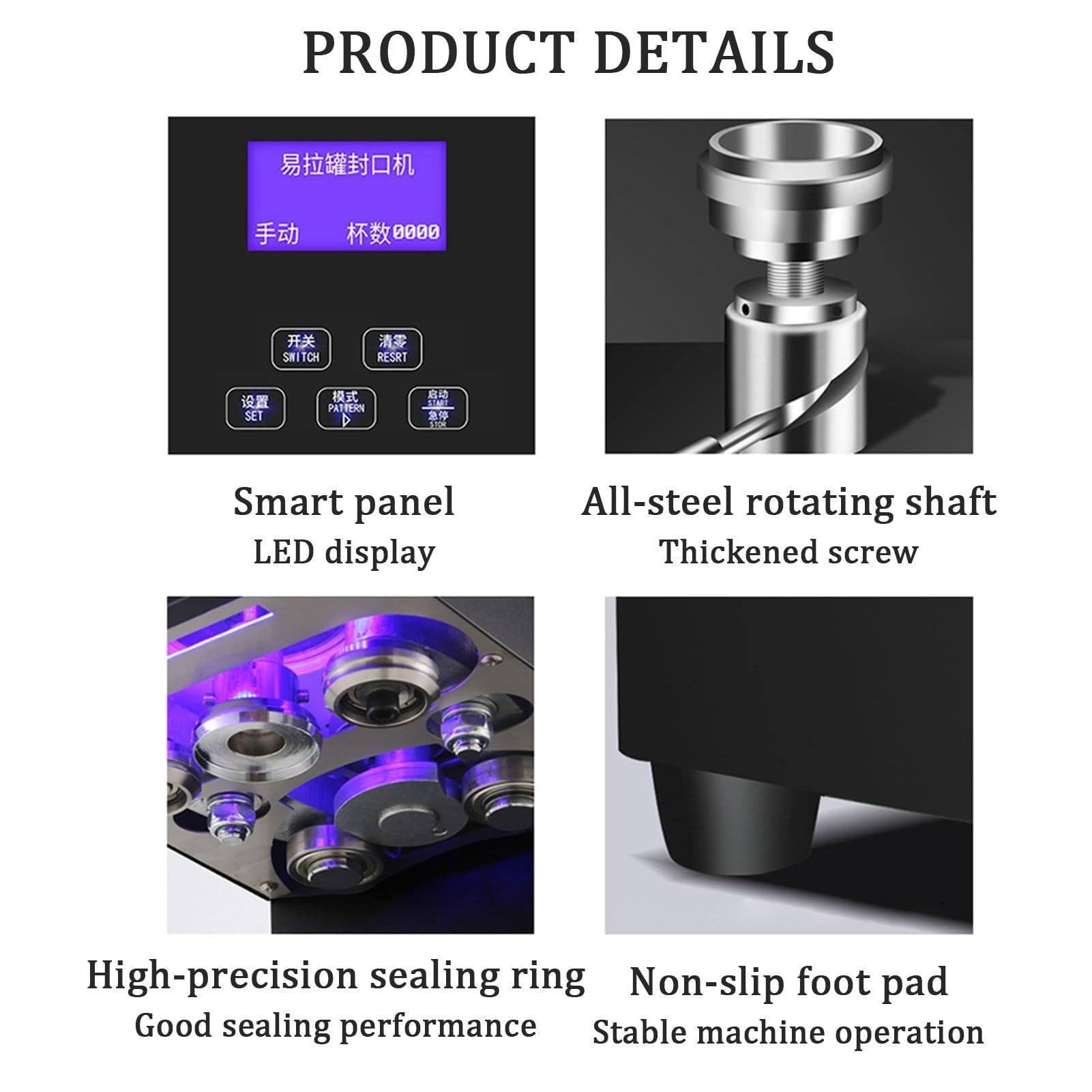 Máquina selladora automática de latas, cerradora de sobremesa Comercial de 370 W con Pantalla LCD Inteligente, Sellado rápido y preciso para latas de Pet de Leche, té, café y refrescos. White