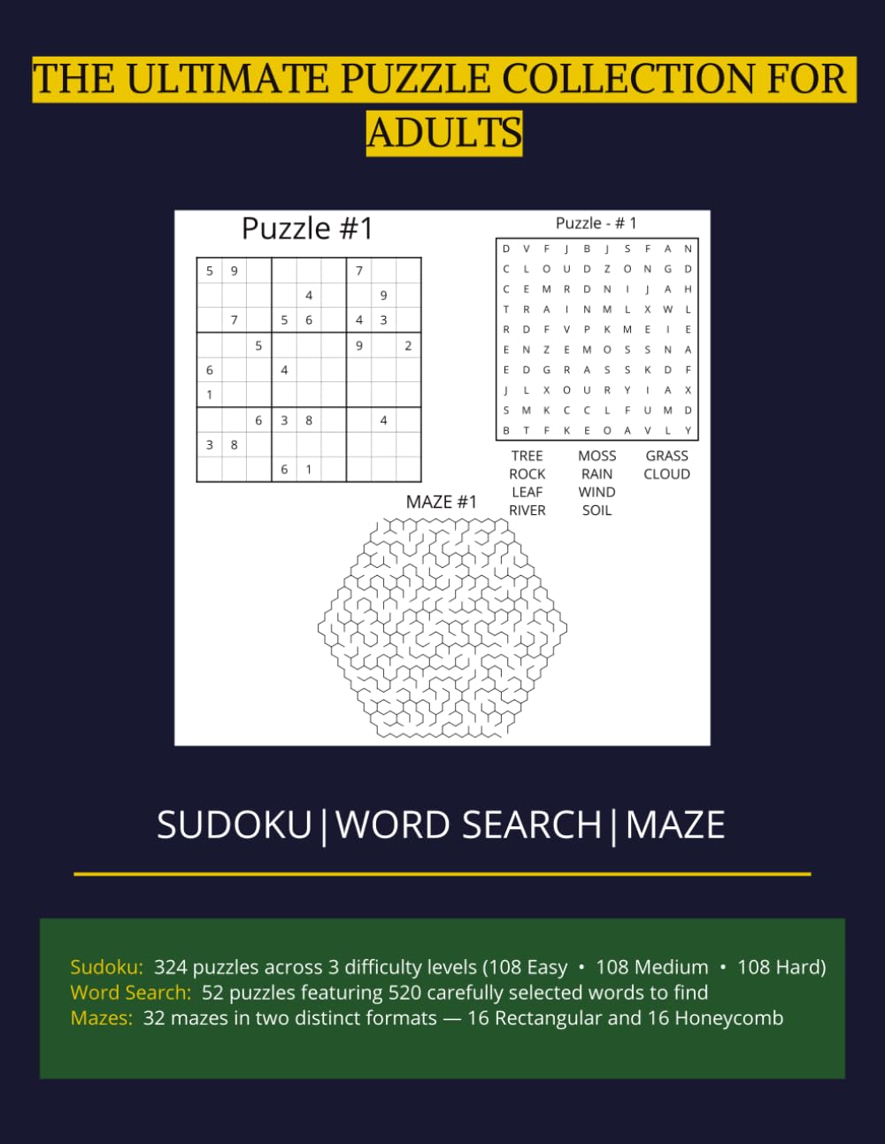 THE ULTIMATE PUZZLE COLLECTION FOR ADULTS: Sudoku, Word search & Maze to Boost Your Brain Every Day