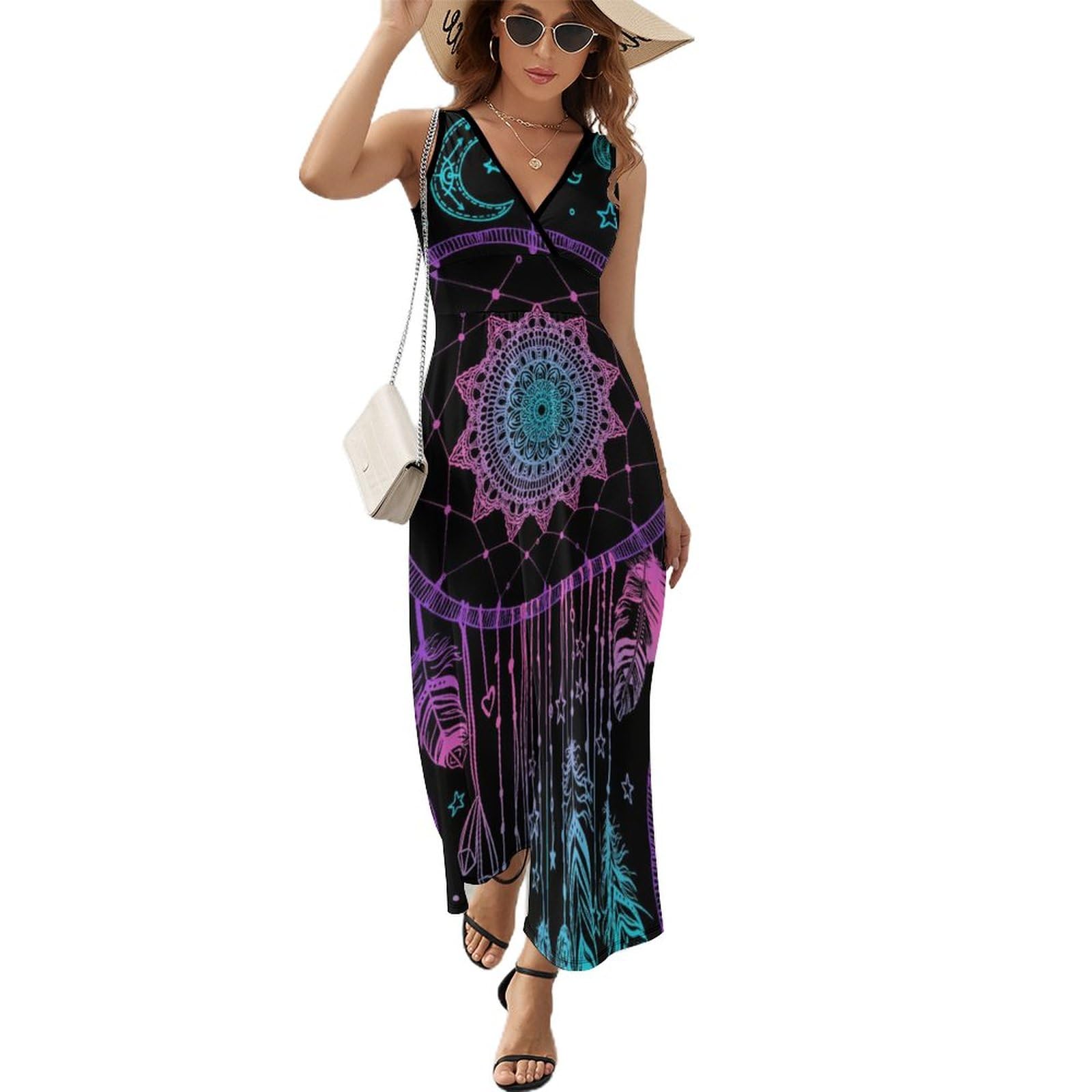 Robe à volants col en V motif attrape-rêves taille M multicolore - 8