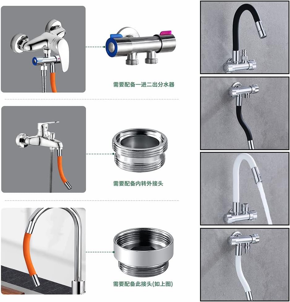 Kitchen Faucet Flexible Water Tap Extender 360° Adjustable Faucet Sprayer Extension Kitchen/Bathroom Hose Splash Proof 20cm Bendable Water Faucet Attachment White