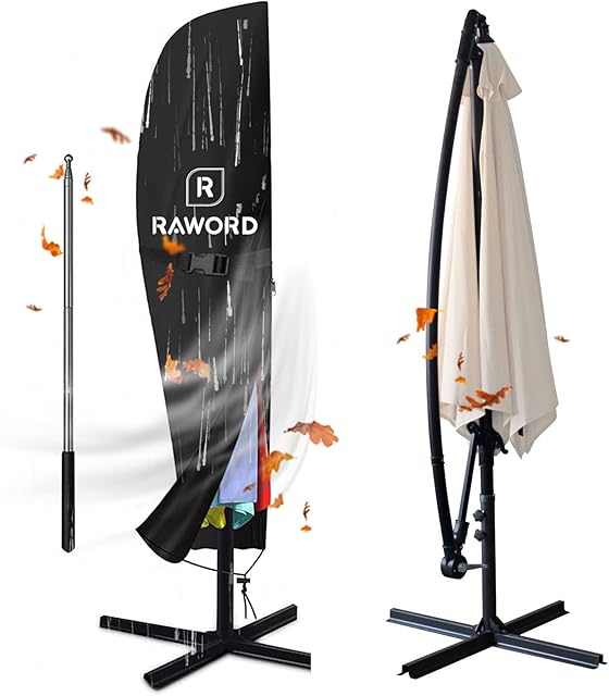 Raword Parasol Cover, 420D Oxford Fabric Waterproof Parasol Cantilever Umbrella Cover with Zipper Used for 9ft to 11ft Garden Outdoor Umbrella - Black