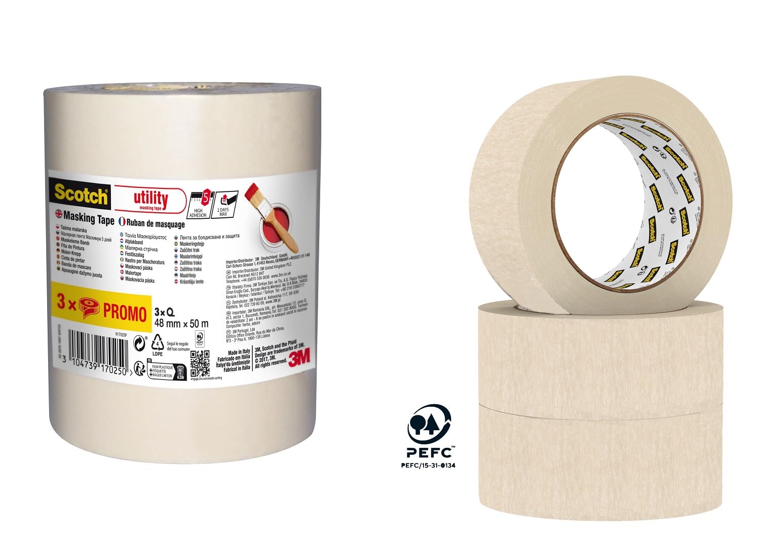 Scotch Beige Utility Masking Tape, Pack of 3, 50 m x 48 mm