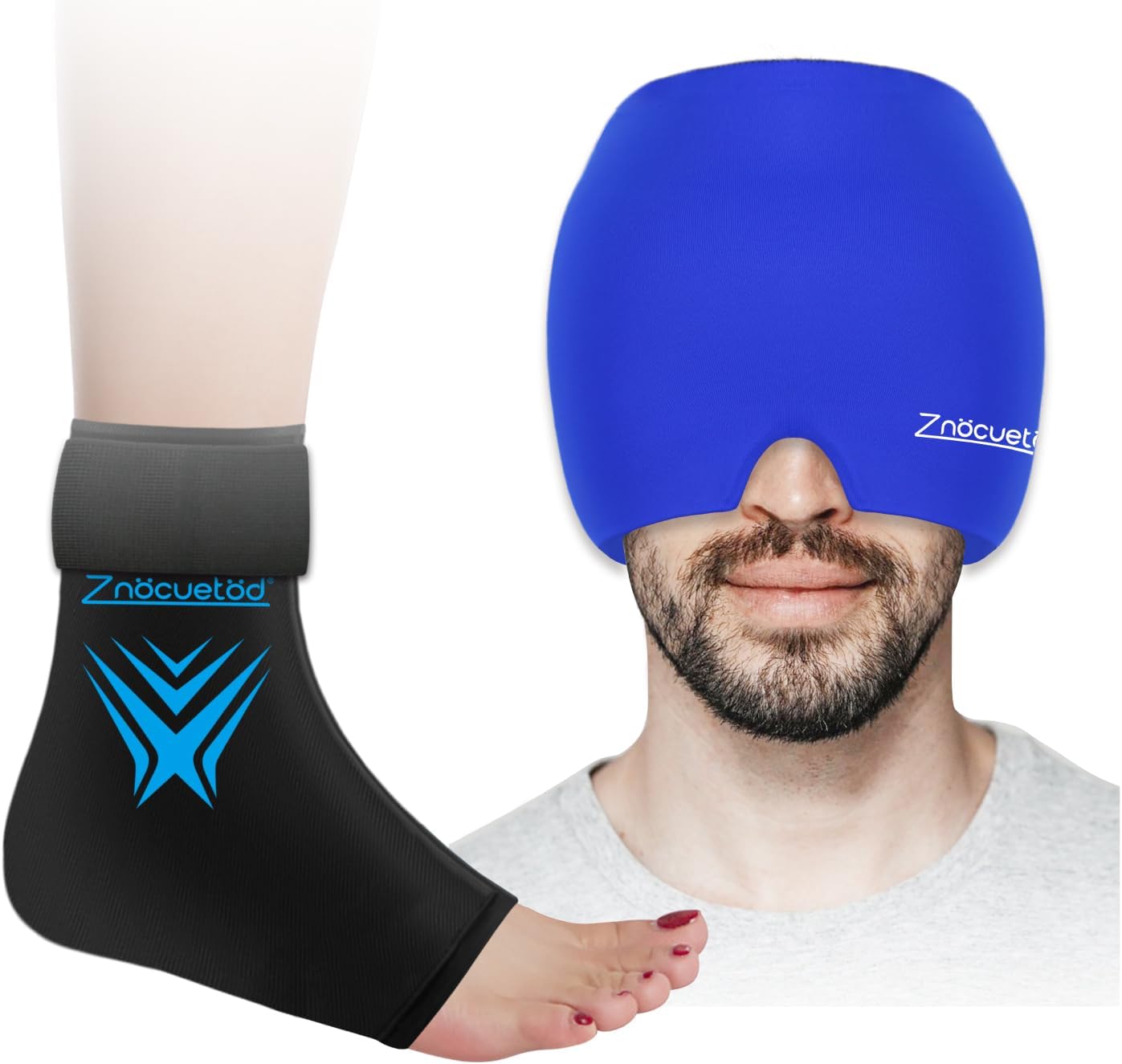 ZNÖCUETÖD Bundle of Ankle Ice Pack Wrap for Swelling and Migraine Headache Relief Cap Hat, Head ice Pack Wrap Cooling Gel Ice Beanie Cold Cap