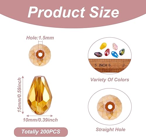 Miniatura 2 de Craftdady 200 cuentas espaciadoras de cristal facetado de 0.59 x 0.394 pulgadas (0.591 x 0.394 in), cuentas sueltas de cristal mezcladas al azar