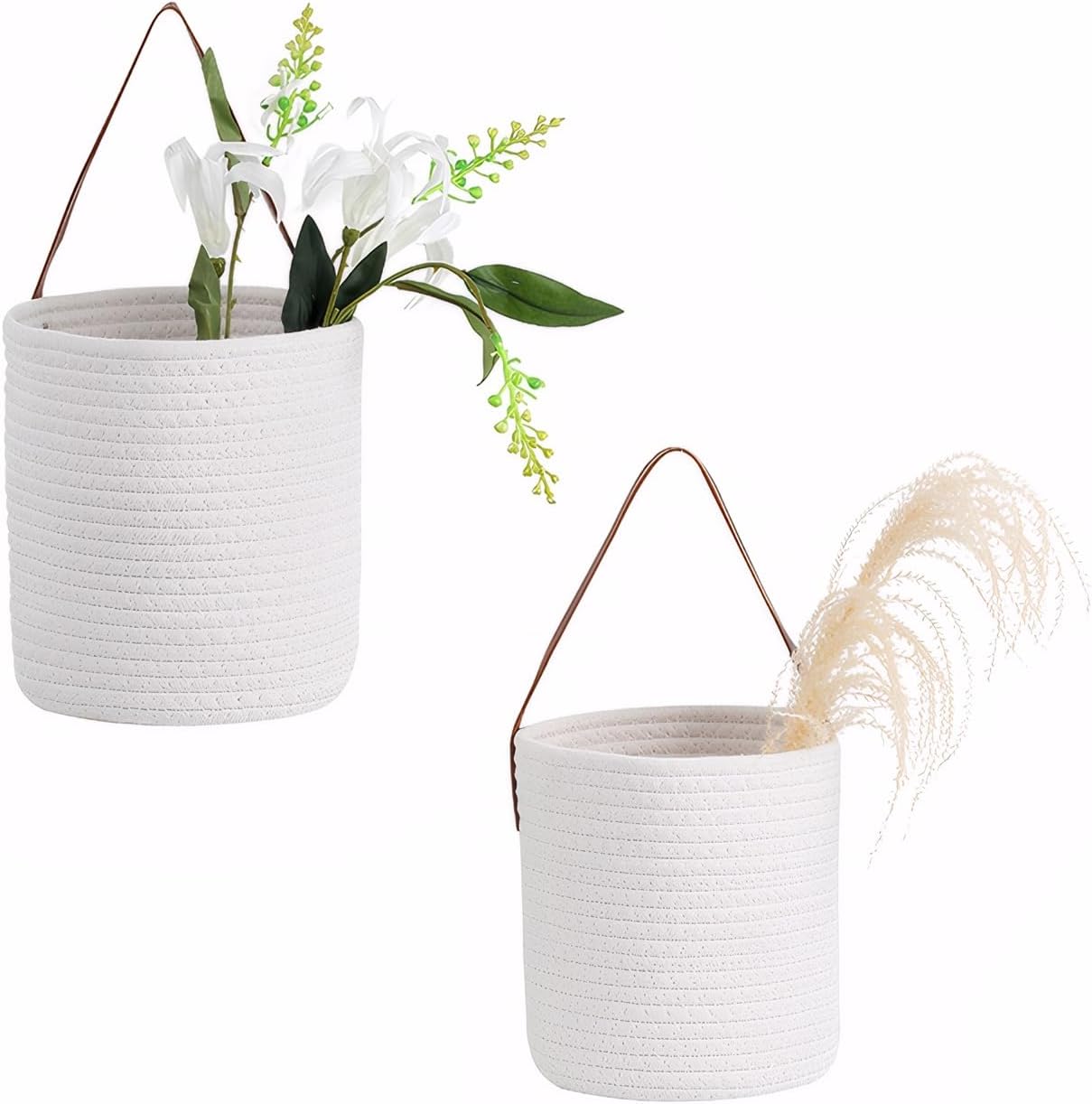 White Hanging Ceramic Planter 2 Pack, Wall Plant Pots, Pure White