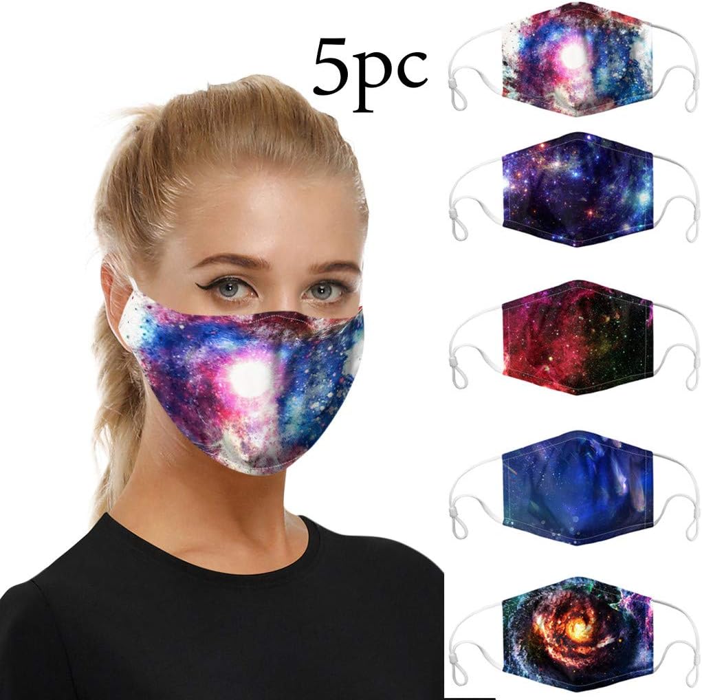5PCS Bandana Face Reusable Dust Cloth Protection Washable Elastic String Cover Cycling Motorcycle Half Fashion Cotton Fabric Breathable Rewashable Re-Useable Scarf