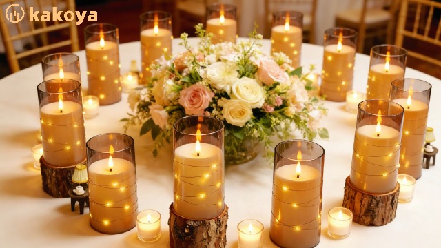 Image of kakoya Flameless LED Candles with Timer 12 Pc Flickering Flameless Candles for Romantic Ambiance and Home Decoration Stable Acrylic Shell,with Embedded Star String,Battery Operated Candles(Grey)