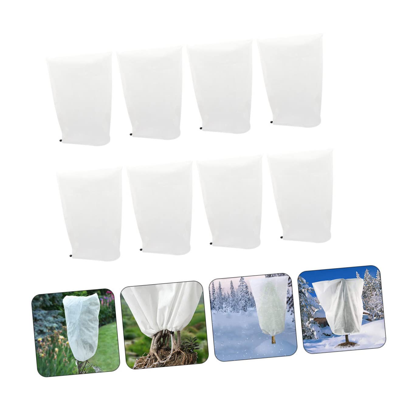 Housses de Protection Hivernale Cordon de Serrage pour Plantes Lot de 8 en Tissu Non Tissé Blanc Protection Le Gel en Hiver pour Plantes D'extérieur