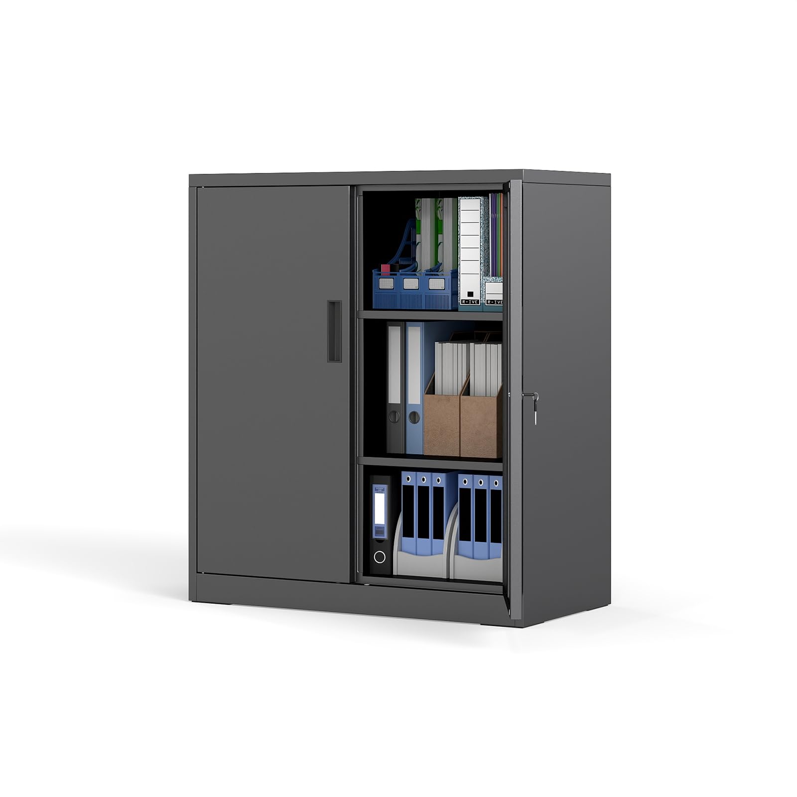 COSTWAY Armadio Portadocumenti, Armadio Multiuso con 2 Ante con Serratura e 2 Ripiani Regolabili, per Ufficio, Soggiorno e Scuola, 80 x 40 x 91 cm