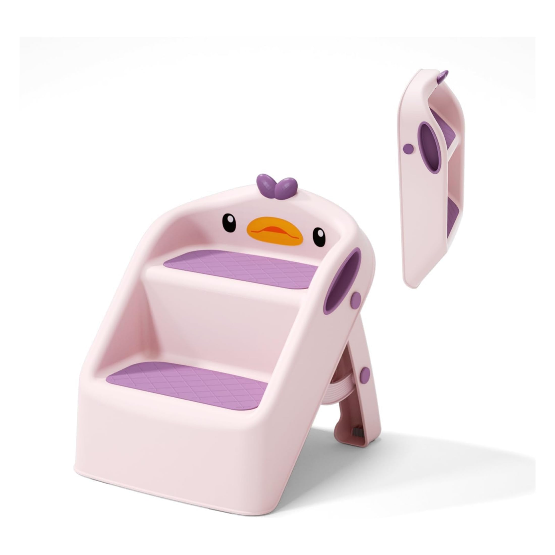 ABIN Toddler Step Stool, Foldable 2 Step Stools for Kids, Removable Sitting Stool for Kitchen Counter Bathroom Sink Toilet Potty Training with Handles and Non-Slip Pads (Pink)