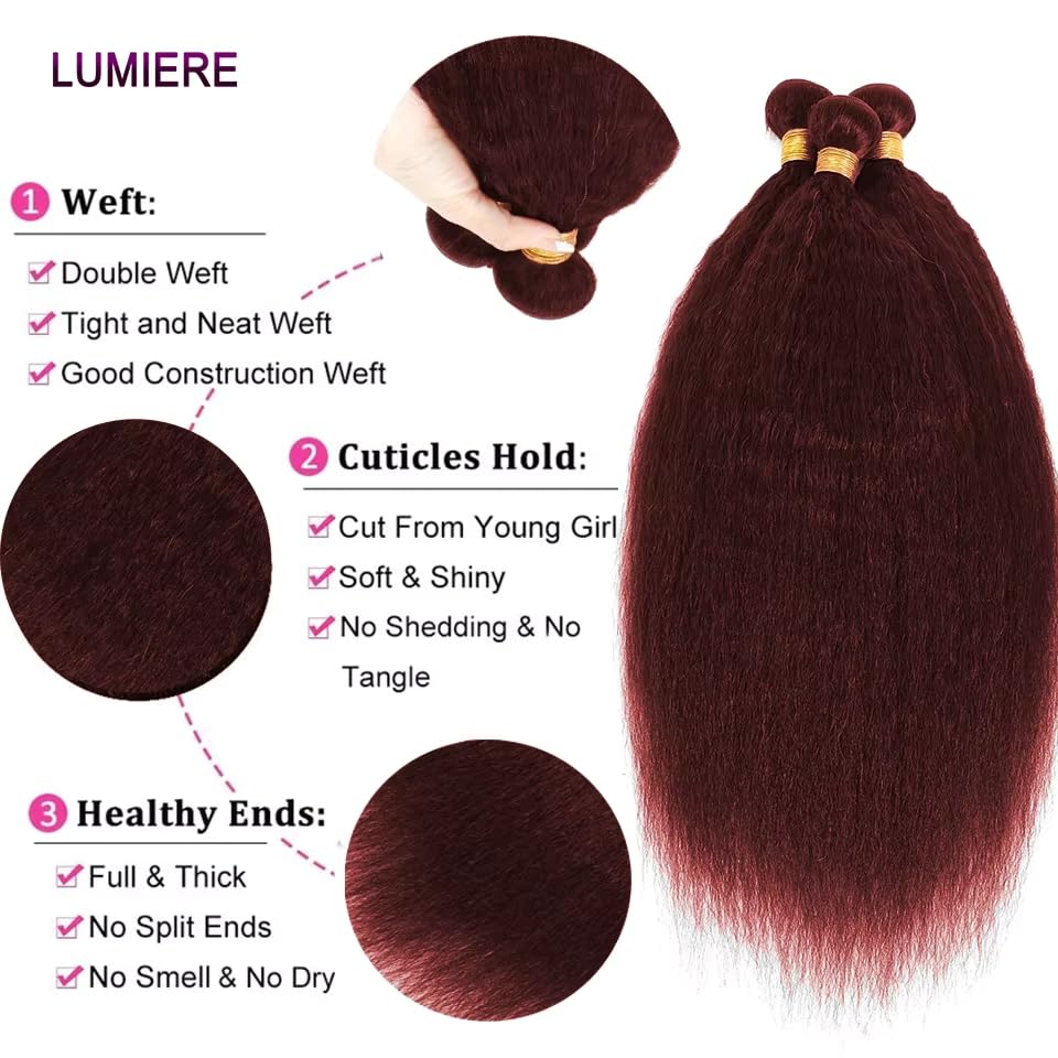 Condition photo showing New/Like New for #99j wine red bundles human hair yaki straight bundles 12 14 16 inch unprocessed brazilian virgin hair 3 bundle 50 gram per bundle deals quick weave burgundy kinky straight human hair extensions
