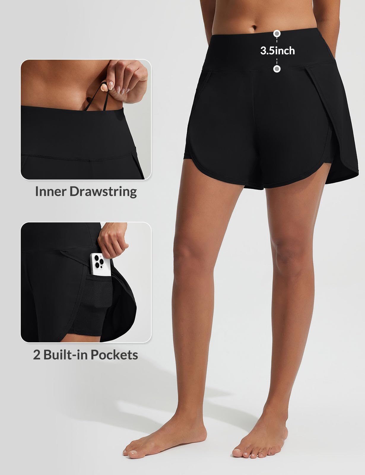 baleaf Short De Bain Femme Plage 13Cm Boxer Exposé Taille Yogacourt, Respirant Séchage Rapide Upf50+ Anti UV pour Natation Surf Randonnée
