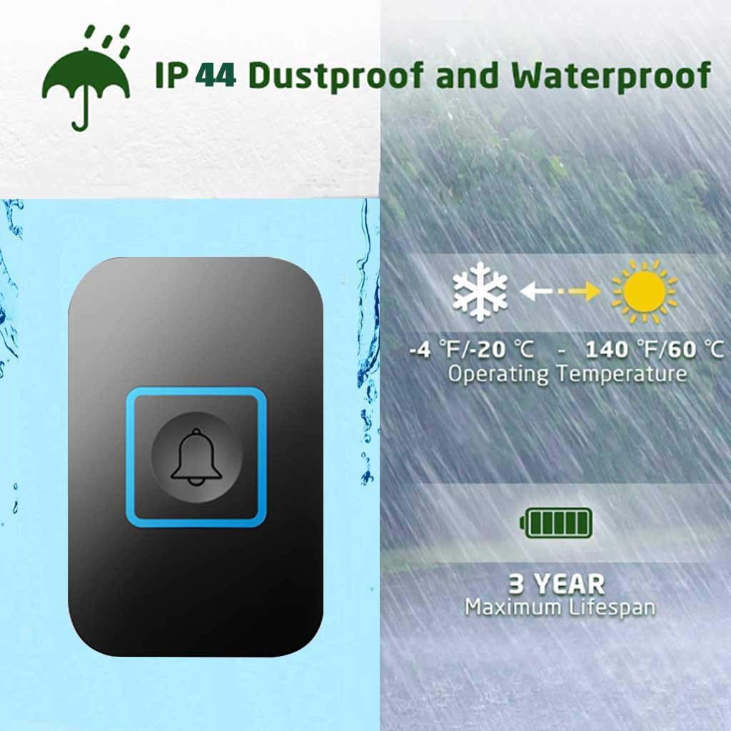 Timbre Inalámbrico Resistente Al Agua, Timbre Inalámbrico Con Control Remoto Tipo Buscapersonas, Alcance De 300 M / 52 Melodías / 5 Niveles De Ajuste De Volumen, 2 Transmisores Y 6 Receptores, Blanco