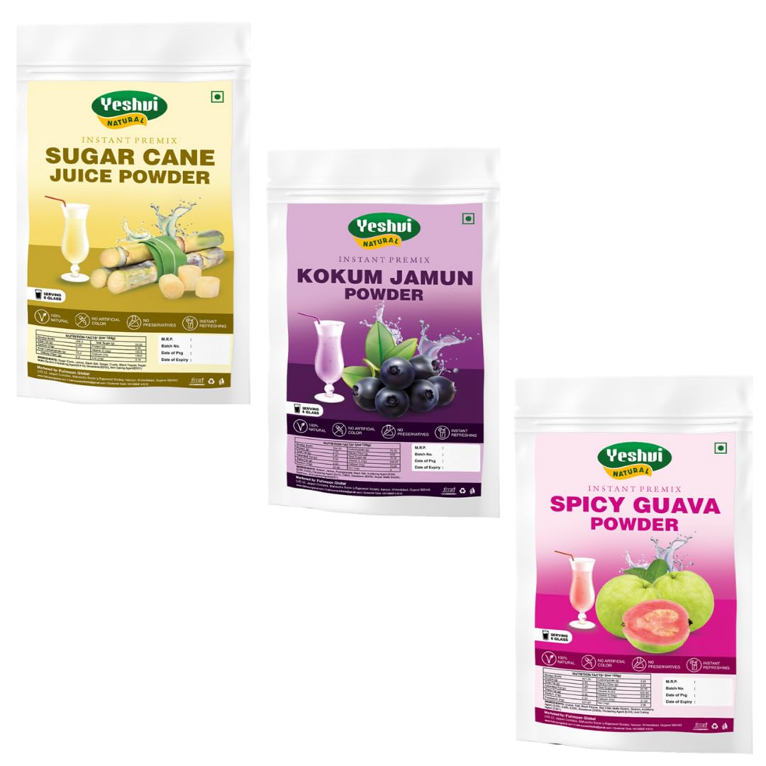 Yeshvi NATURAL Sugarcane Juice Powder & Kokum Jamun Fruit Juice Powder With Spicy Guava Powder Combo Pack, Instant Drink Powder, Drink, Ready to Serve, 300gm (B0CDC6SRJX) Amazon Price History, Amazon Price Tracker