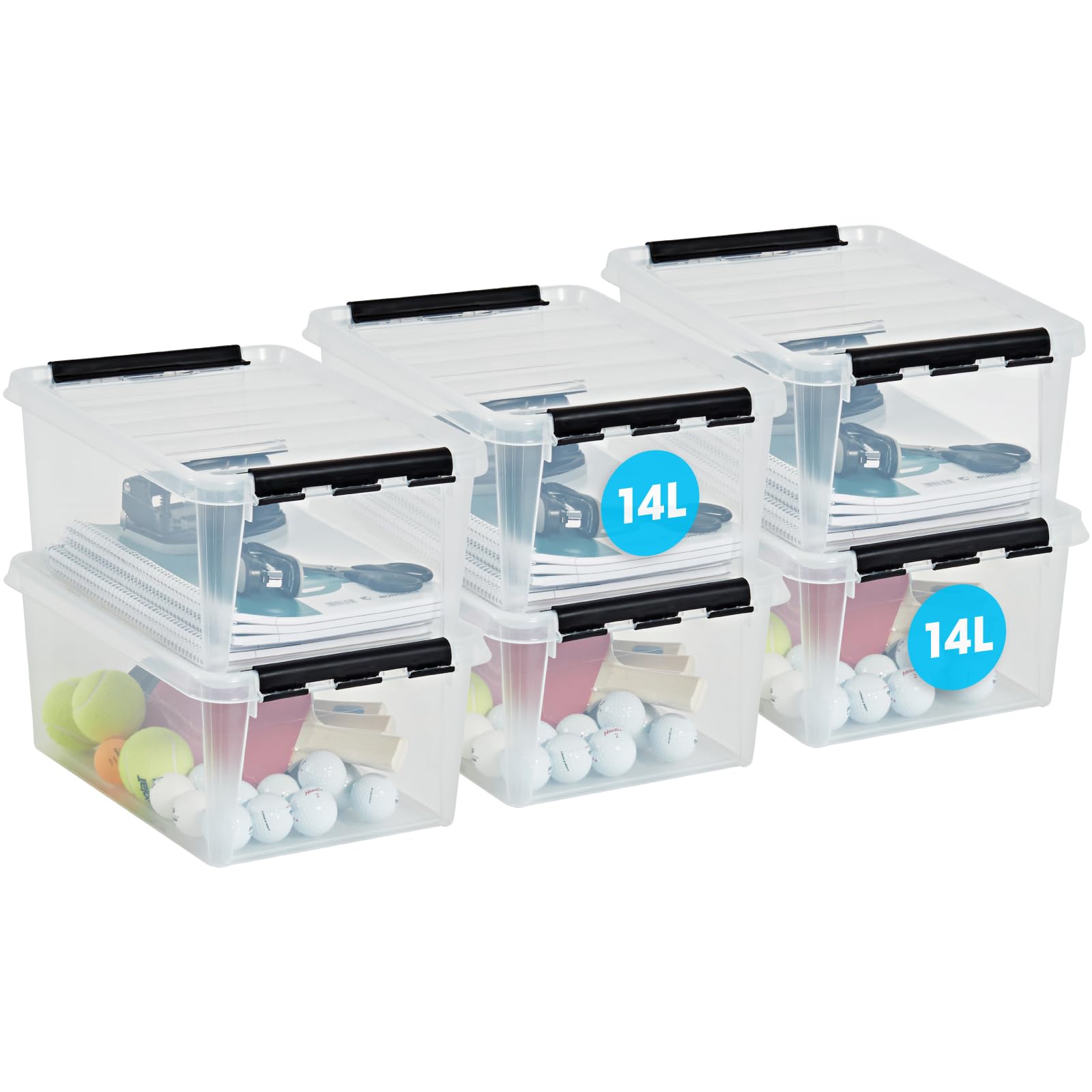 SmartStore klare Kunststoffboxen mit Deckel, 14 Liter, 6er-Pack, verstärkt, lebensmittelecht, Clip-Verschluss, stapelbar und verschachtelbar, BPA-frei, L x B x H: 40 x 30 x 18 cm