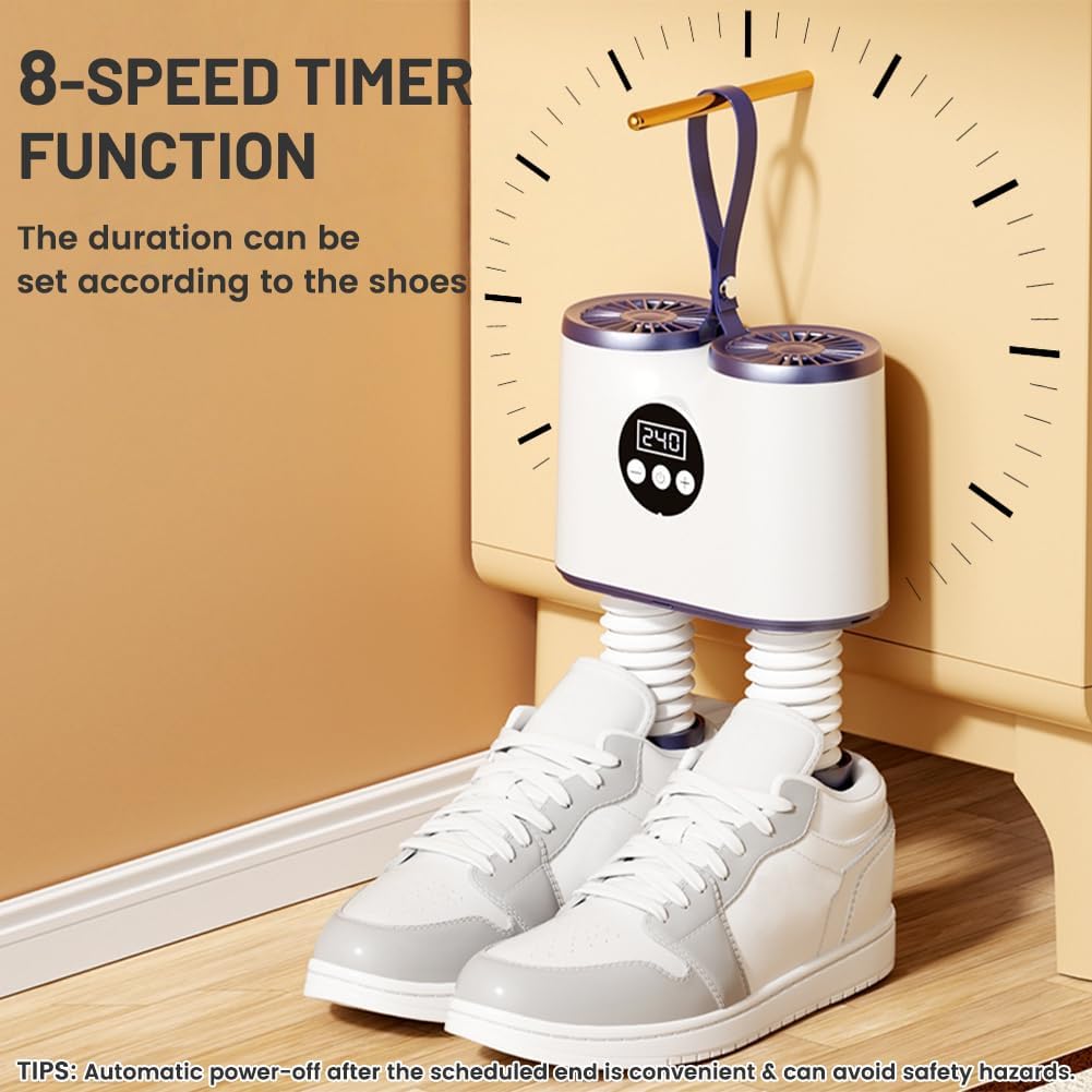 Secador Eléctrico de Botas y Zapatos con Soplador de Calor, Conducto de Aire Caliente Retráctil, 3 Niveles de Calor y Función de Temporizador, Secador Portátil con Calefacción Para Zapatillas, Botas
