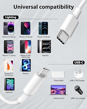 USB C Lightning Cable 2 m 2 Pack [MFi Certified] iPhone Charging Cable Lightning USB C Fast Charging Cable iPhone USB to Lightning Cable for iPhone 14/13/12/11/Pro/Pro Max/XR/XS/XS Max/X/8/7/6/6s