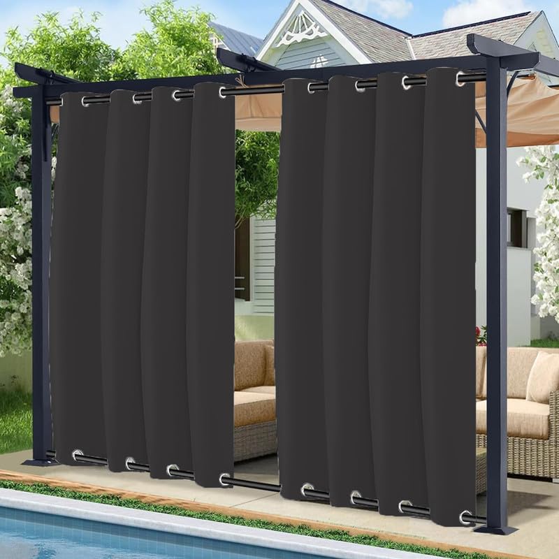 Panneau de rideau d'extérieur imperméable – Œillets occultants coupe-vent en haut et en bas pour terrasse, porche, pergola, tonnelle – 1 panneau, 213,4...