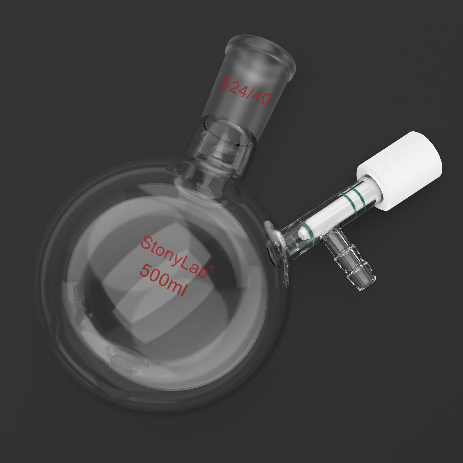 stonylab Vidrio Matraz de Schlenk, 24/40 Junta Reacción Libre de Aire Frasco de Schlenk de Fondo Redondo y Pared Gruesa, Round Bottom Schlenk Flask con Conexión para Manguera de 10 mm, 500ml