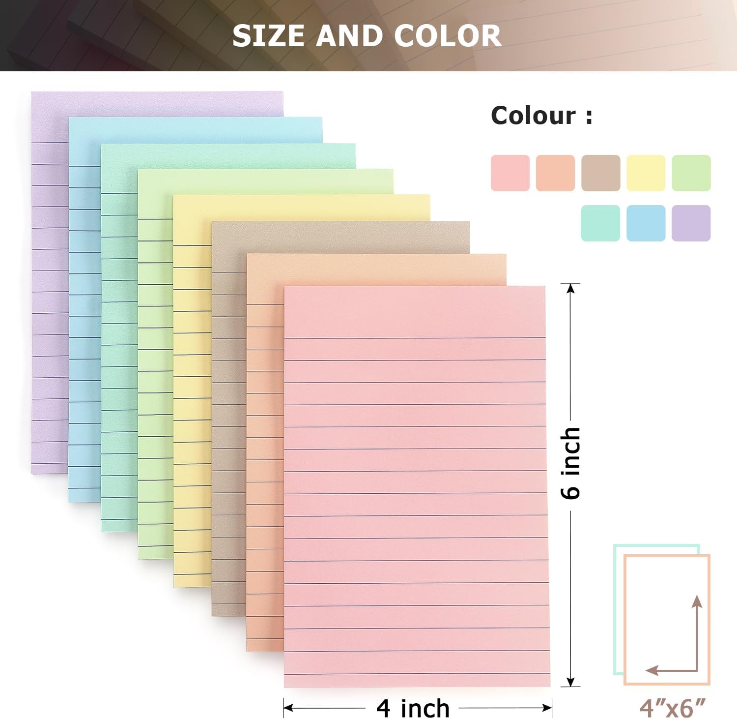 4x6 Inch Lined Sticky Notes, 8 Pack, Light Colors, Premium Self-Adhesive Notepads, Large Sticky Pads for Office, School & Home Use, Easy to Use, Reusable & Removable 8 Pads Light Colors 4x6 in image 3 of 7 B0DK1Q6Y64