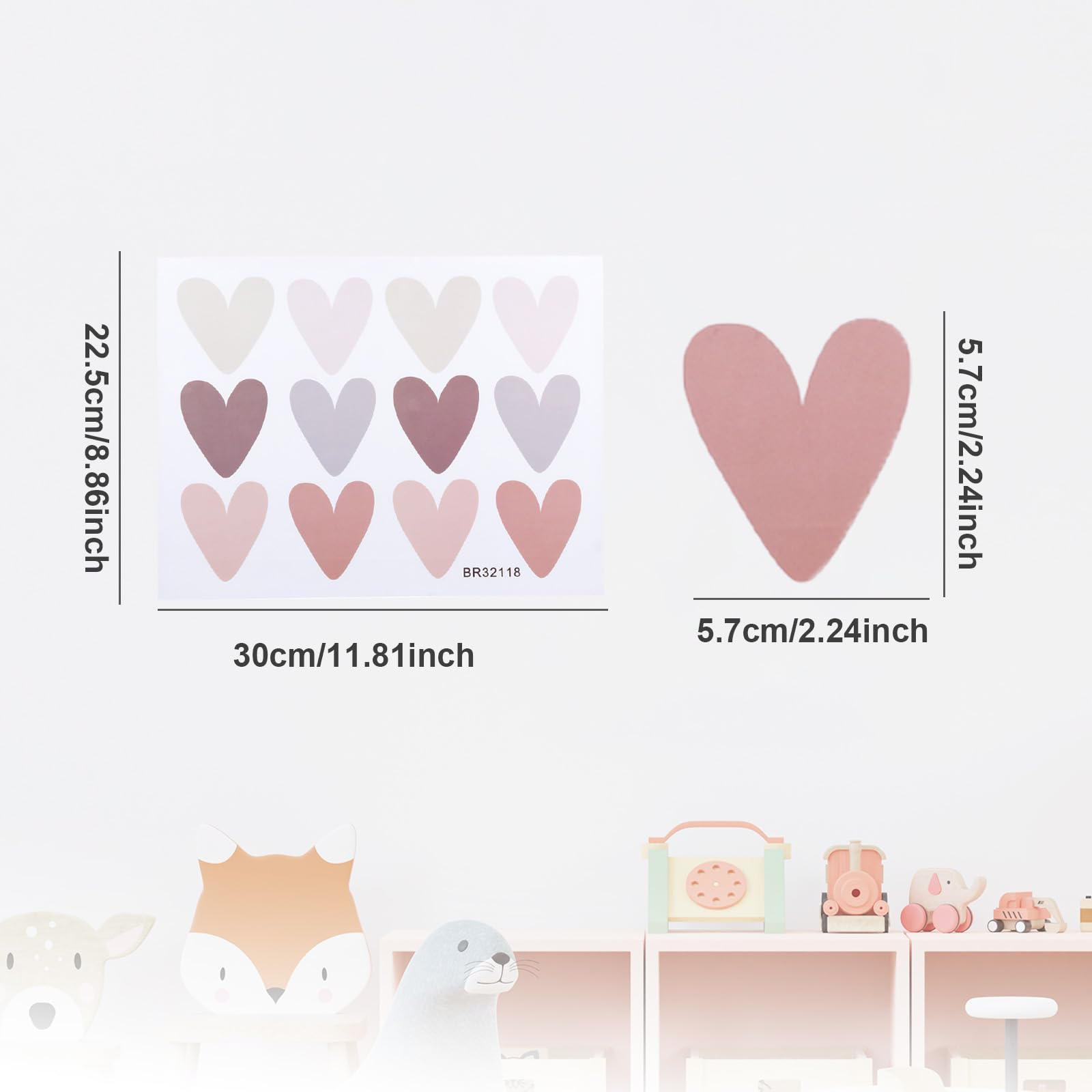 Adesivi Murali A Forma Di Cuore Per Cameretta – 8 Fogli, 80 Pezzi Rosa, PVC Ecologico, Autoadesivi E Rimovibili Per Ragazze