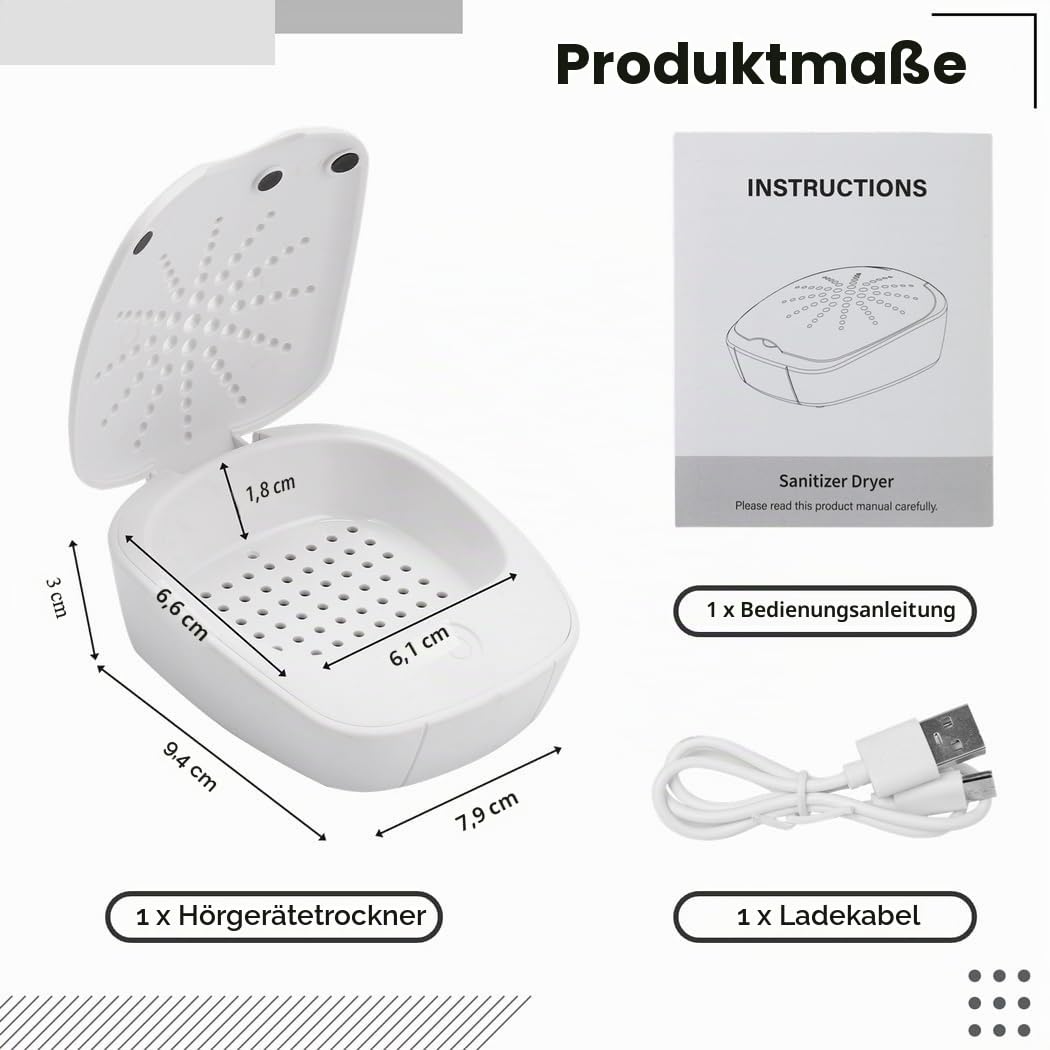 Elektrischer Hörgeräteentfeuchter Trockner mit Lampe und Anti-Rutsch-Pads, Universal Trockenbox für Hörgeräte