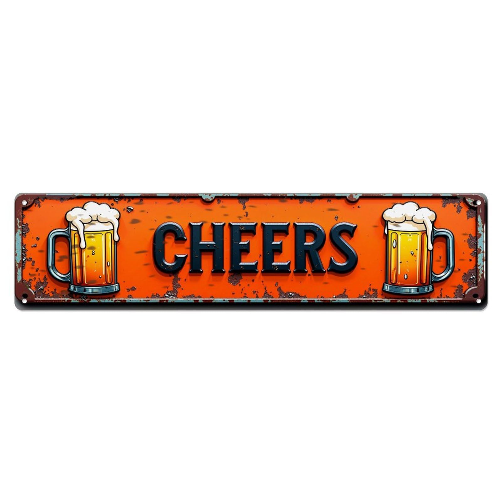 Jdyaojiesheng Vintage Cheers Beer Mugs Orange Rustic Tin Sign Retro Metal Wall Decor Metal Poster, Home Bar Garage Farmhouse Cafe Wall Art Decoration 4X16inch