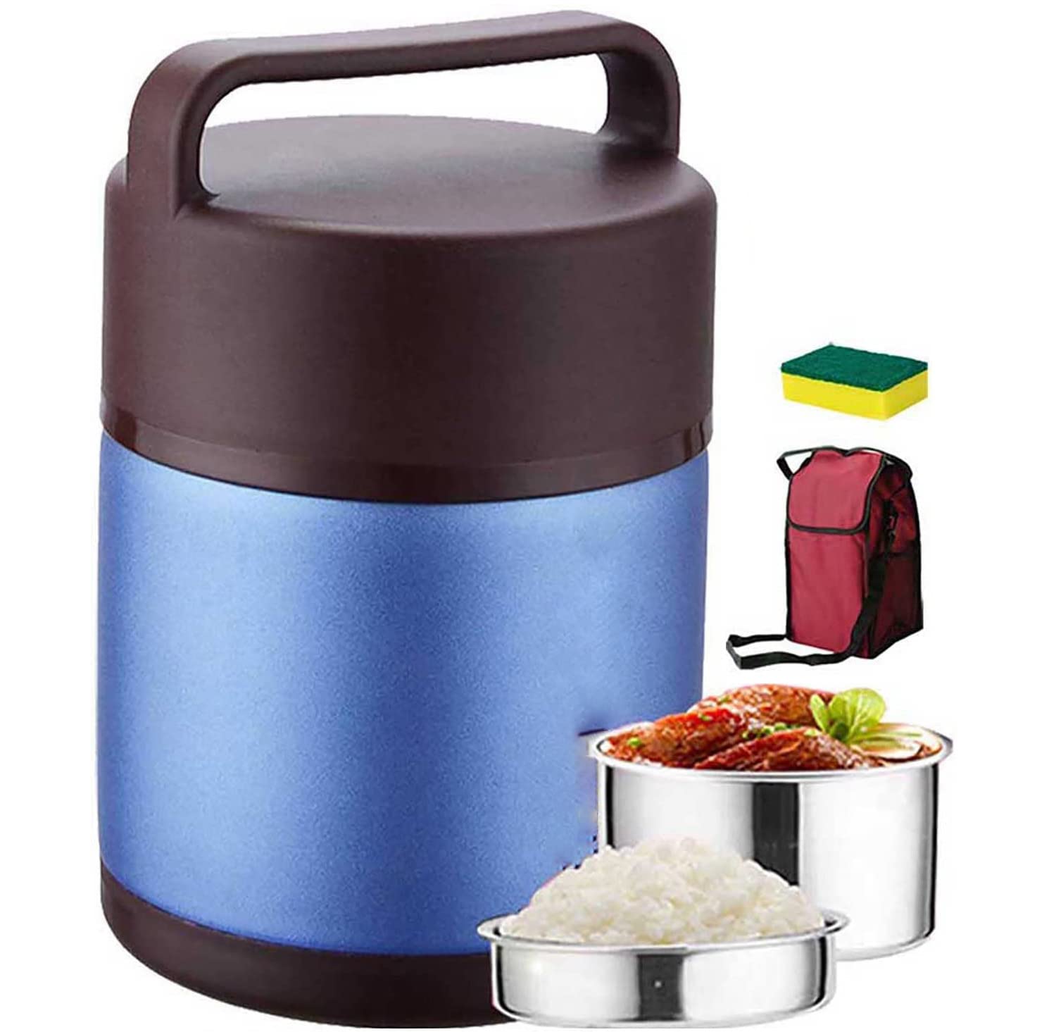 ROFRA Acero Inoxidable Comida Recipiente, 2L Termo para Comida, Comida Térmico Recipiente para Comida Caliente, con Bolsa Aislada, para bebés, sopa, papilla, frutas, yogur (Blue)