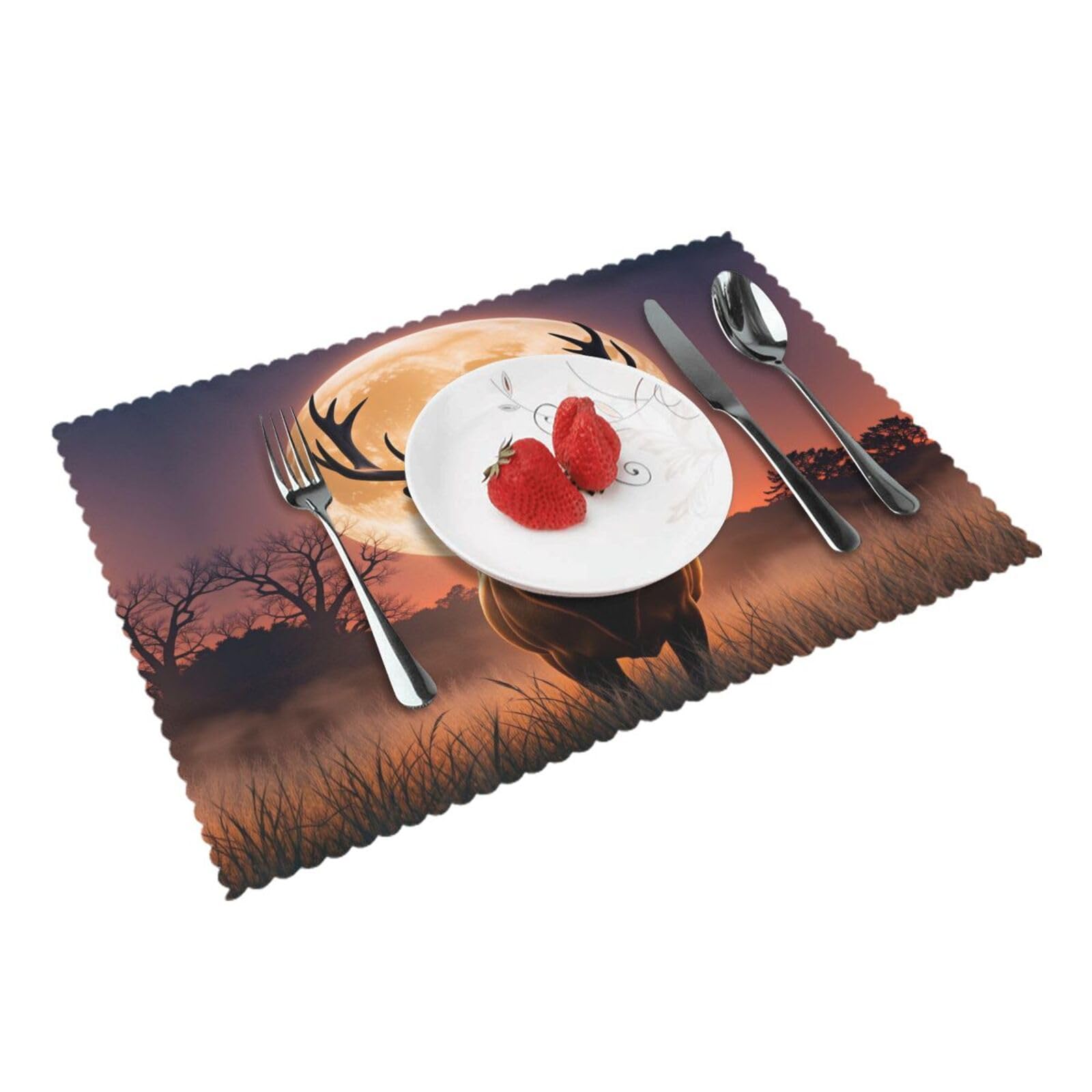 Deer in The Moonlight Placemats Set of 4 Print Table Mats Place Mats Table Decor for Kitchen Dining 12X18 in